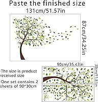 Vista 3 de Calcomanías de pared de árbol verde, hojas voladoras, hojas verdes, decoración de pared para dormitorio, guardería, sala de estar, decoración