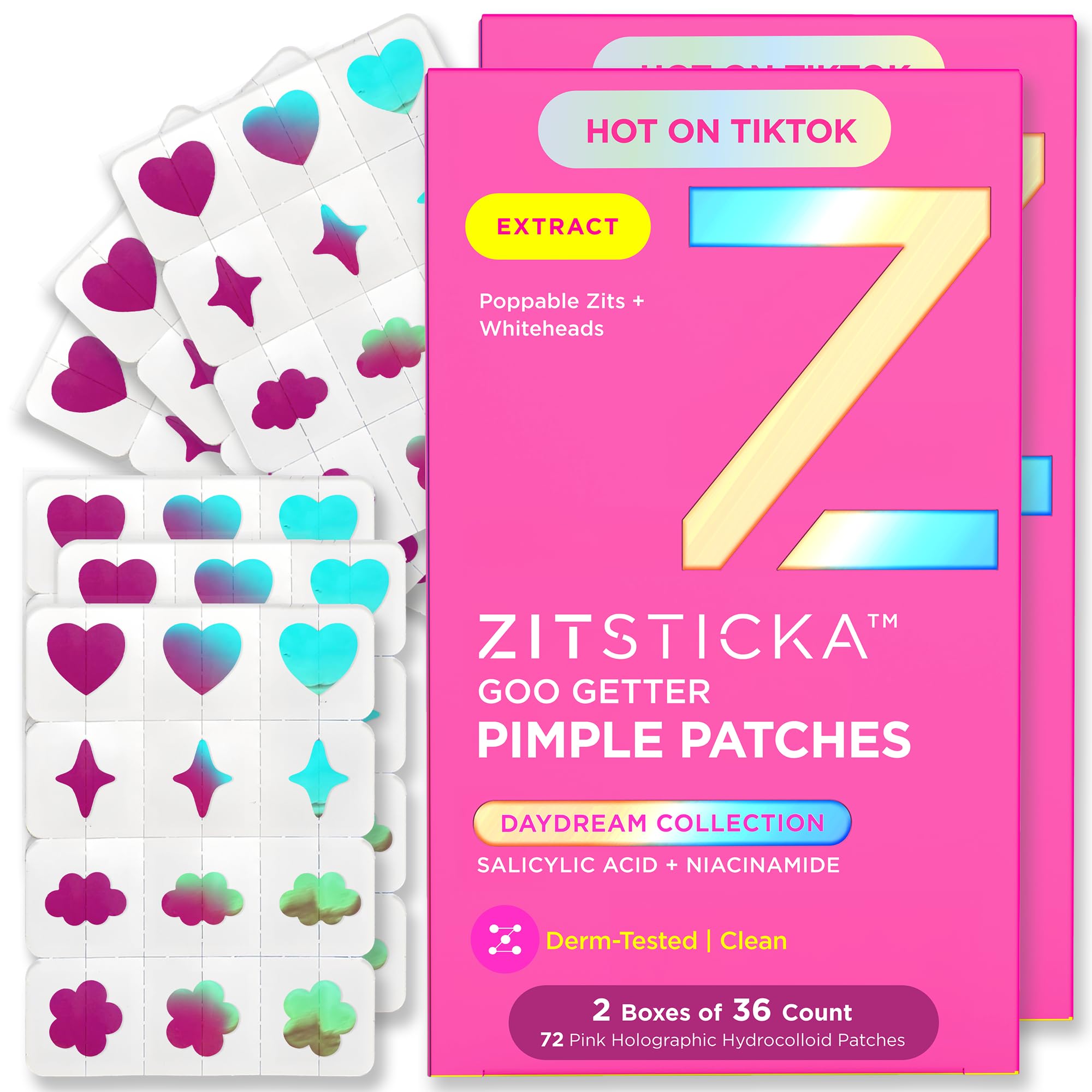 ZitSticka Pimple Patches Cute for Face Holographic Zit Patches Goo Getter Hydrocolloid Blemish Patches Gifts for Teens Teen