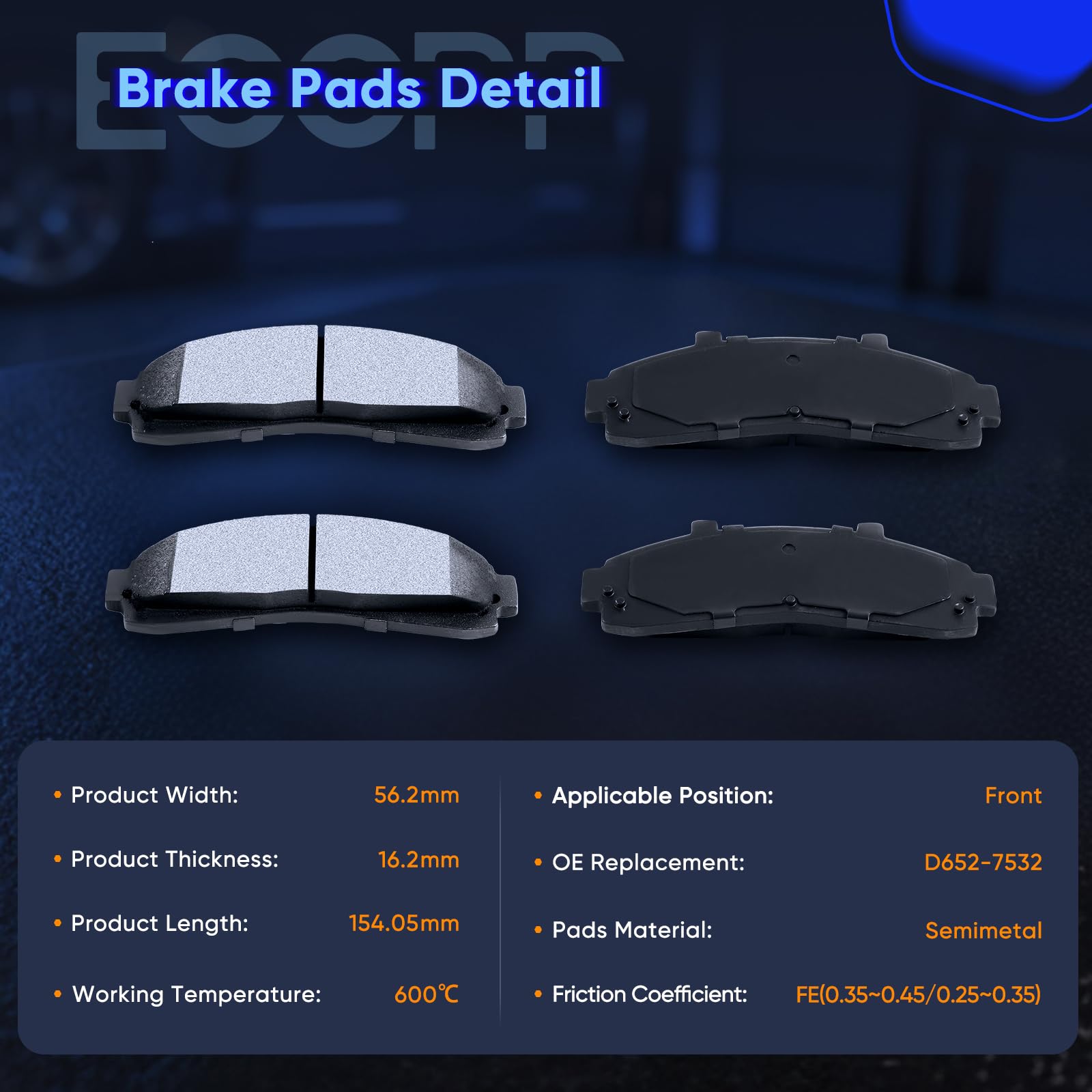 Amazon.com: ECCPP Front Brake Pads Kits, 4pcs Front Brake Pads for