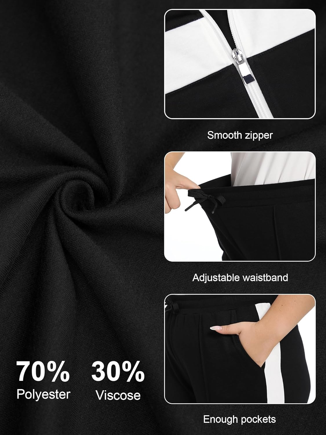 UOUA Plus Size Womens 2 Piece Sweatsuits Outfits Zip Up Jackets & Sweatpants Casual Loungewear Tracksuit Sets - Image 6