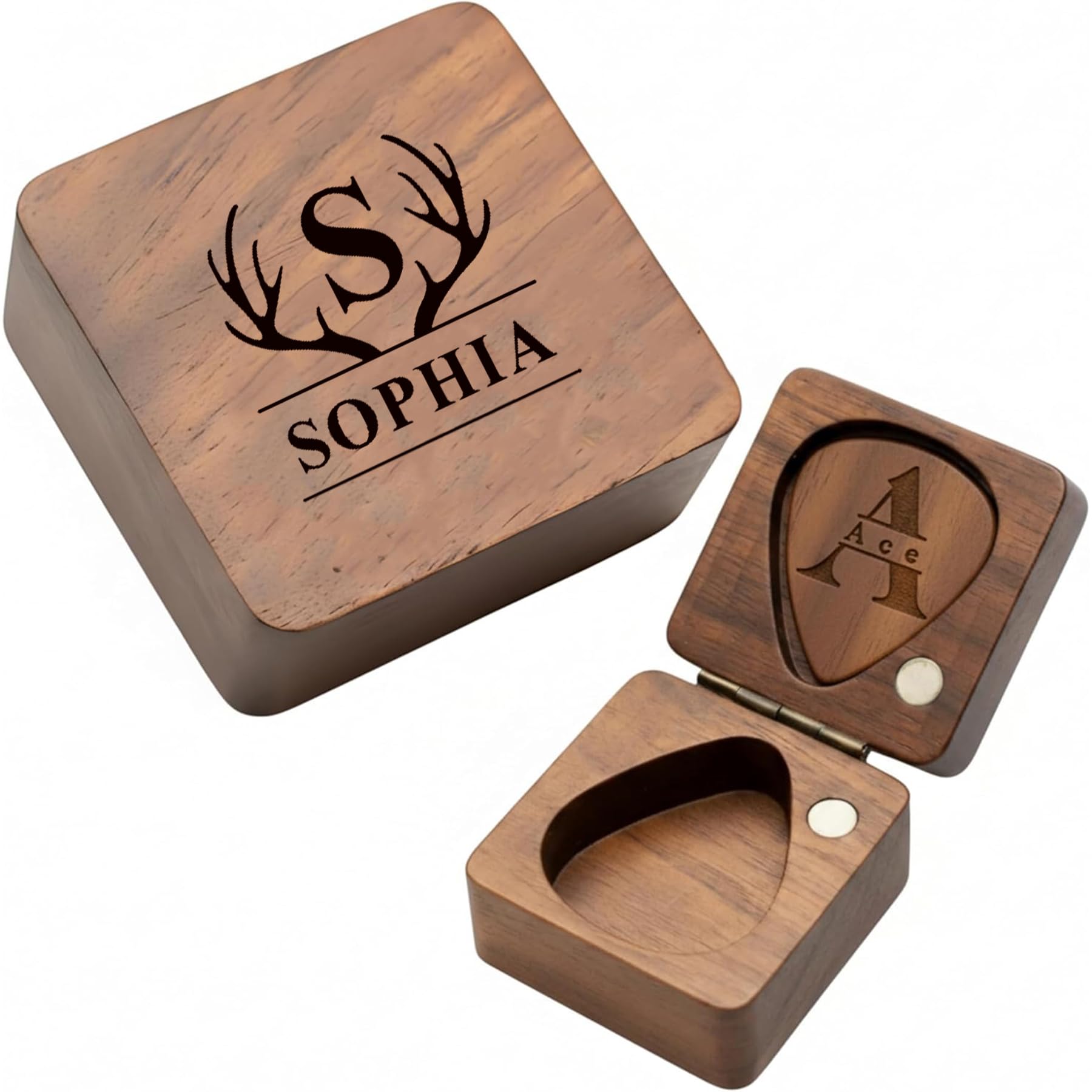 Personalised Wooden Guitar Picks with Box - Custom Engraved Guitar Pick Holder Box, guitarists Gifts for Men Him Guitar Players, Father’s Day, Christmas & Birthdays, Valentine's Day