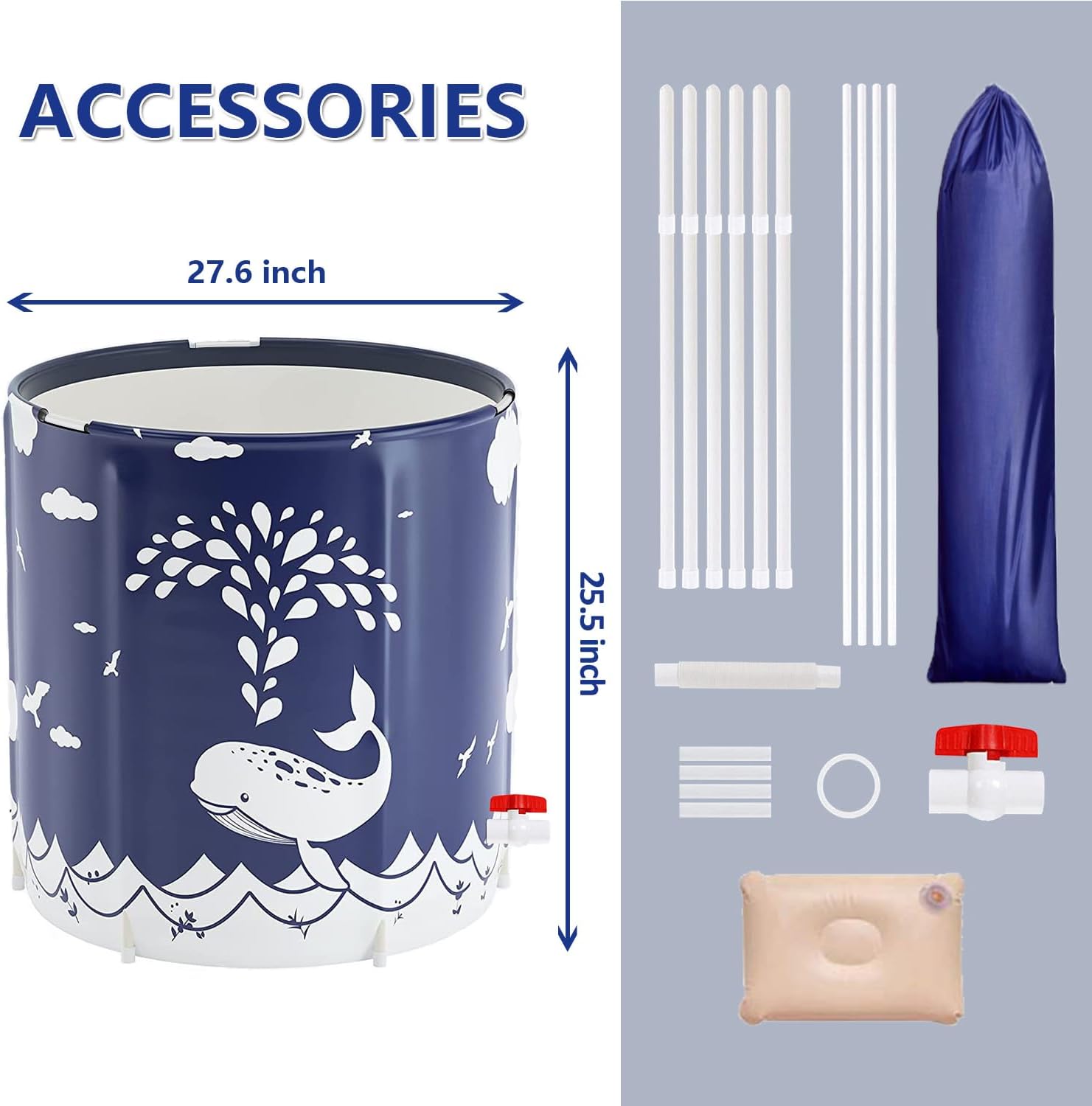 BESTHLS Foldable Bathtub Portable Soaking Bath Tub,Eco-Friendly Bathing Tub for Shower Stall (Blue Whale-1)