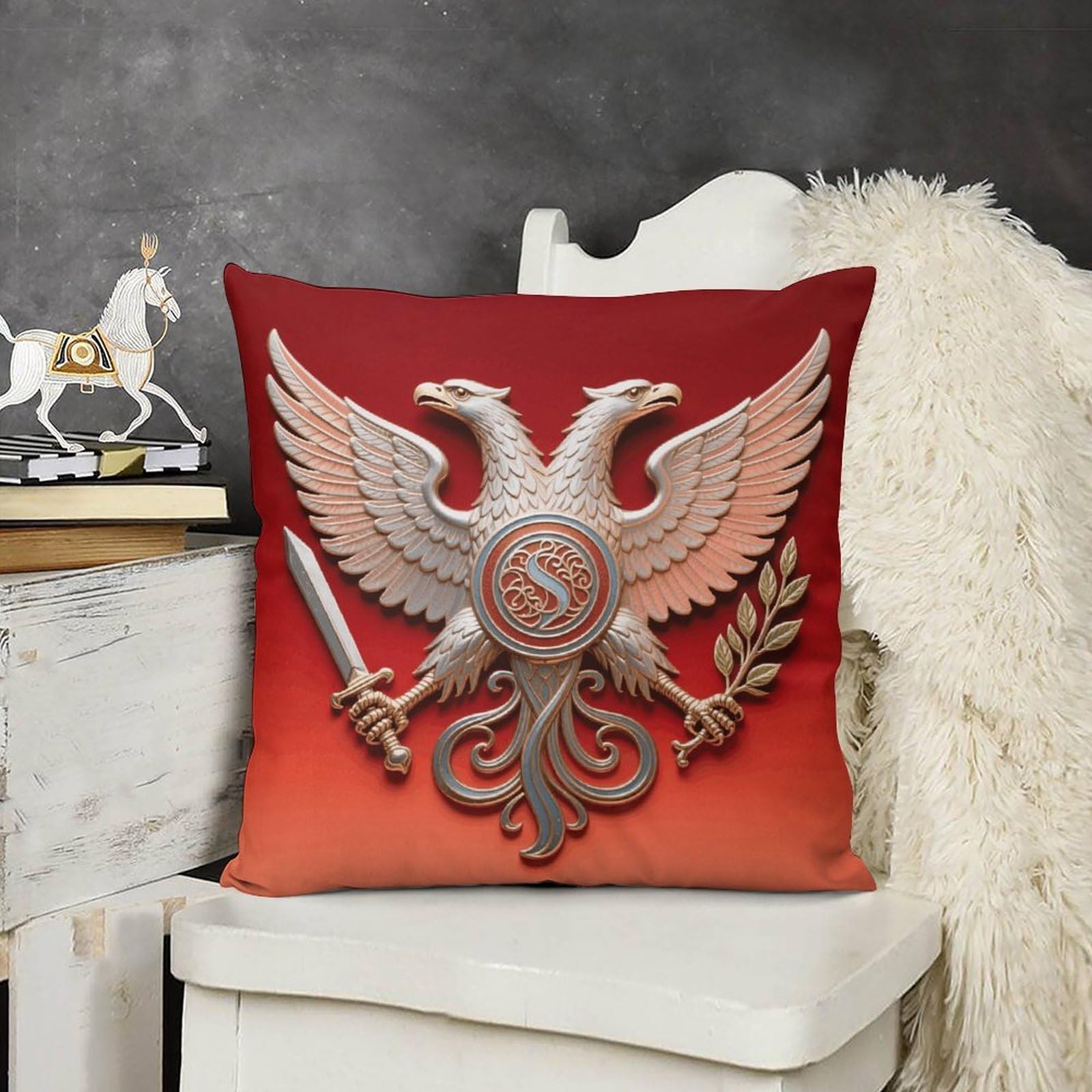 FodPand Boho Farmhouse Eagle Sword Olive Pillow Covers with Hidden Zipper 12x12 Soft Plush Cushion Cover Decorative Throw Pillow Cases for Couch Bed Sofa Living Room Indoor Outdoor Home Decor