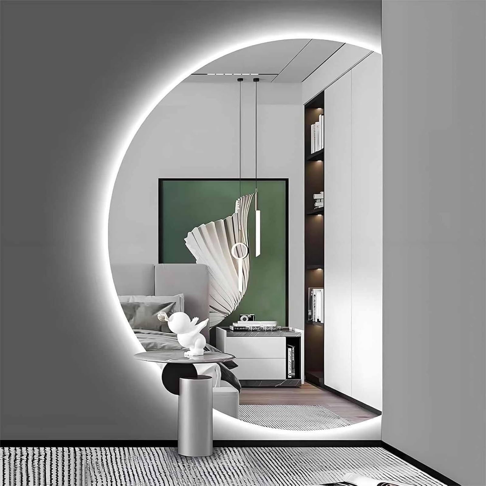 SXFSDOU 47x32 Inch Backlit Led Mirror for Bathroom with 3 Colors Light, 43x28 Anti-Fog Stepless Dimmable Lighted Wall Mirror, Waterproof(Right Cut,90x60cm/35x24)