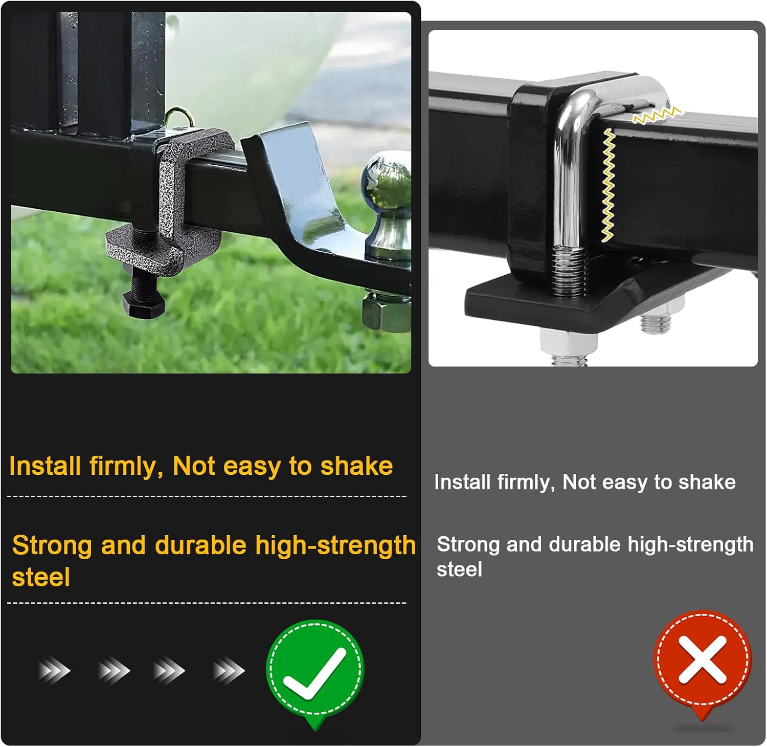 2.5" Anti Rattle Hitch Clamp, Heavy Duty Steel Stabilizer & Tightener with 2 Silencer Pads, Noise Reduction, Black Textured Powder Coated for Corrosion Resistant
