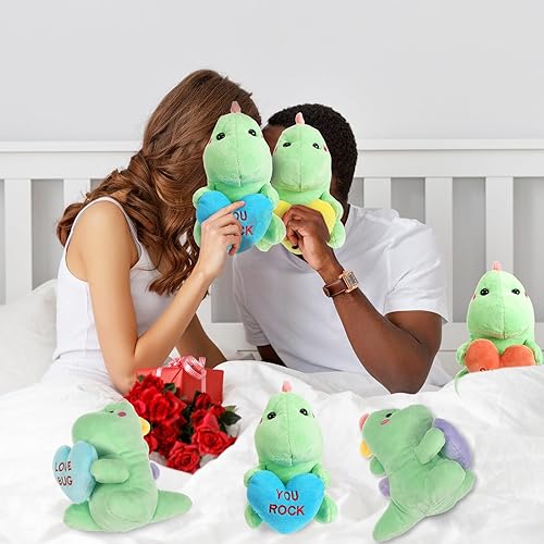 Miniatura 5 de Hanaive 8 piezas de animales de peluche de dinosaurio para el día de San Valentín a granel de San Valentín de peluche con corazón dulce romántico