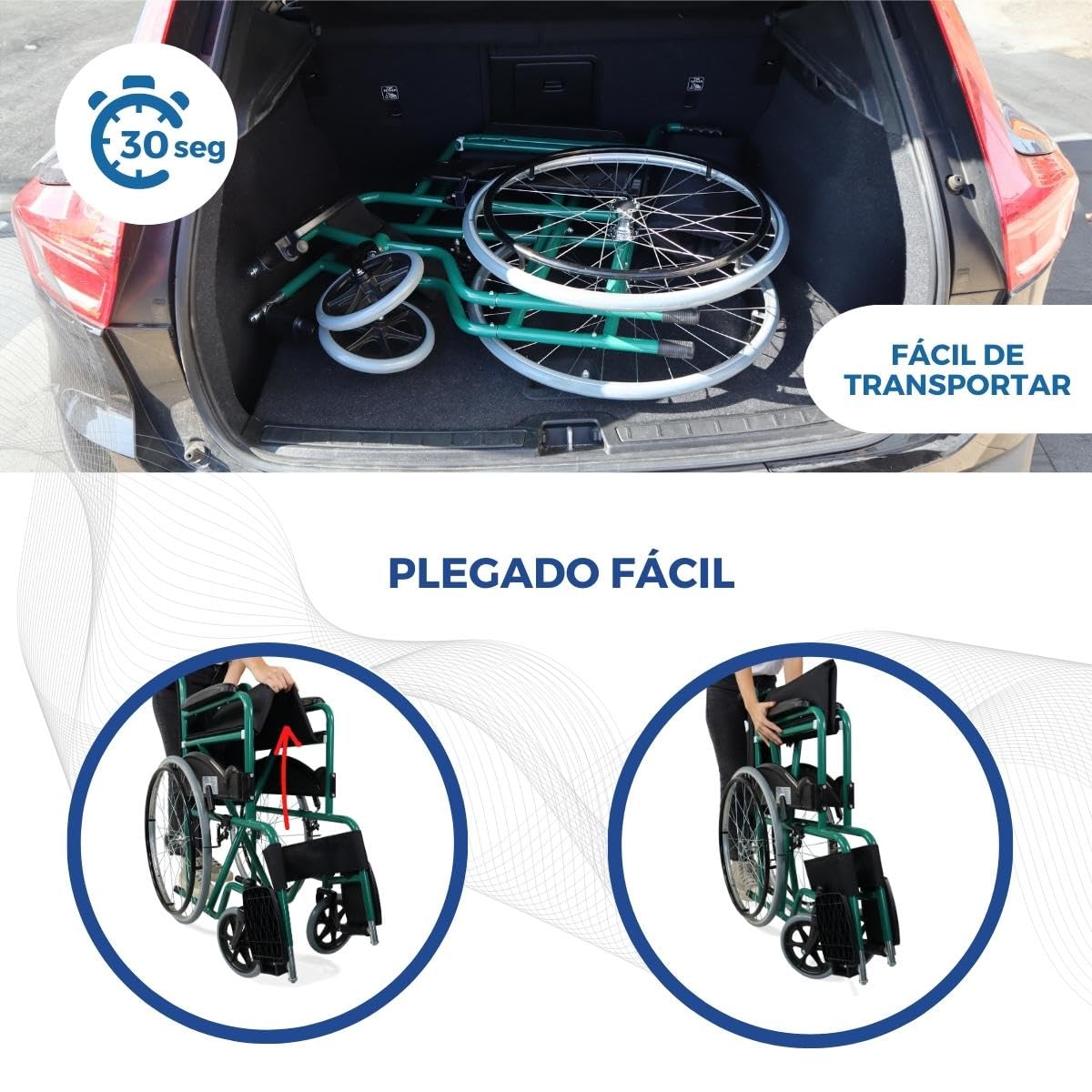 Mobiclinic®, Silla de ruedas, Autopropulsable, Plegable, Alcazaba, Asiento 46 cm, Sistema subebordillos, Reposabrazos acolchados, Reposapiés abatibles, Antipinchazos, Freno en las