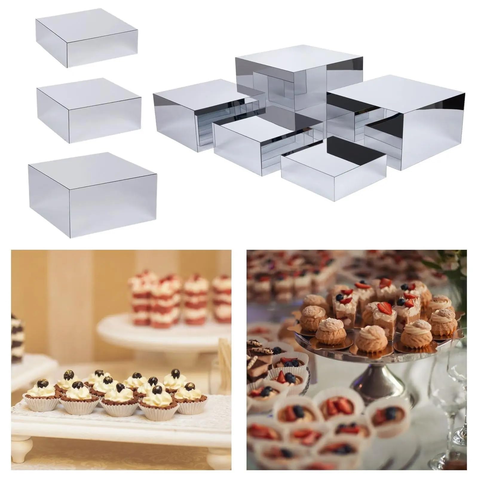 Alzata per buffet Alzate for buffet, feste, tavoli, panetteria, pasticceria, versatile, specchio for pane, decorativo, banchetto nuziale, caramelle, torte, espositori(5pcs)