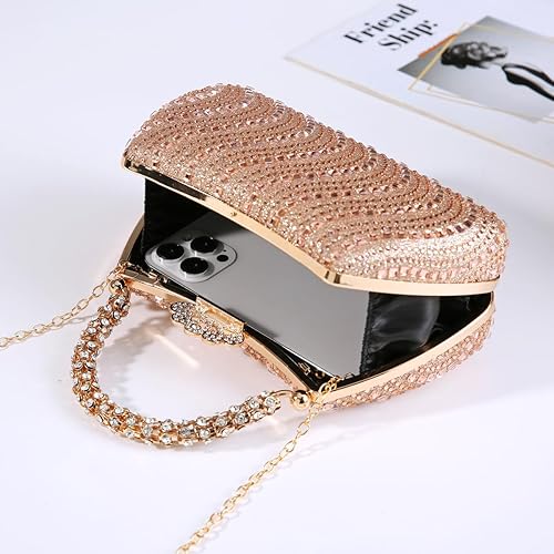 Miniatura 5 de Dreubea Bolso de noche brillante para mujer, bolso de noche con diamantes de imitación de moda Champán