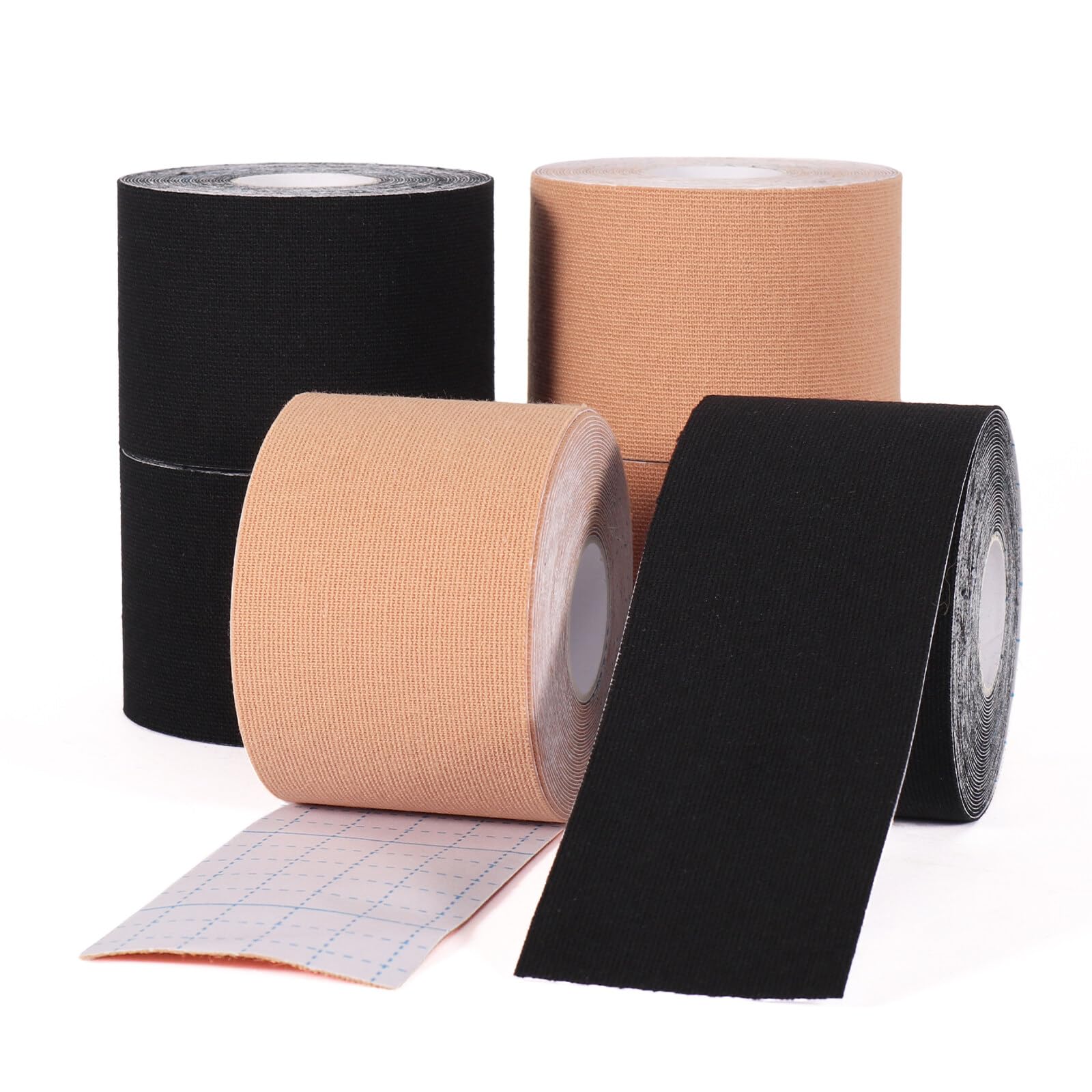 WeTop6 Rolls Kinesiology Tape, 2inch x 16.4ft Uncut Kinetic Tape, Cotton Elastic Athletic Tape Latex Free Hypoallergenic, for Ankle Muscle Knee Elbow Shoulder. (Beige & Black)