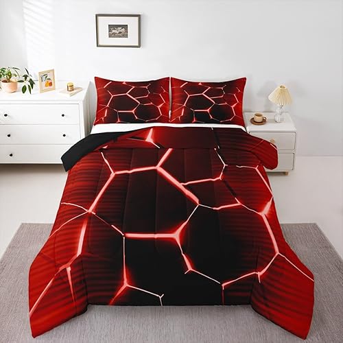 Juego de edredón de nido de abeja, edredón hexagonal rojo degradado para niños, niñas, adolescentes, juego de ropa de cama geométrico, transpirable, Juego de edredón de nido de abeja, edredón hexagonal rojo degradado para niños, niñas, adolescentes, juego de ropa de cama geométrico, transpirable,