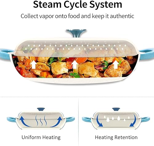 Miniatura 5 de Cacerola de hierro fundido COOKWIN, 3.8 QT, Sartén de hierro fundido con tapa y asas dobles, olla de superficie esmaltada de porcelana, Verde azulado
