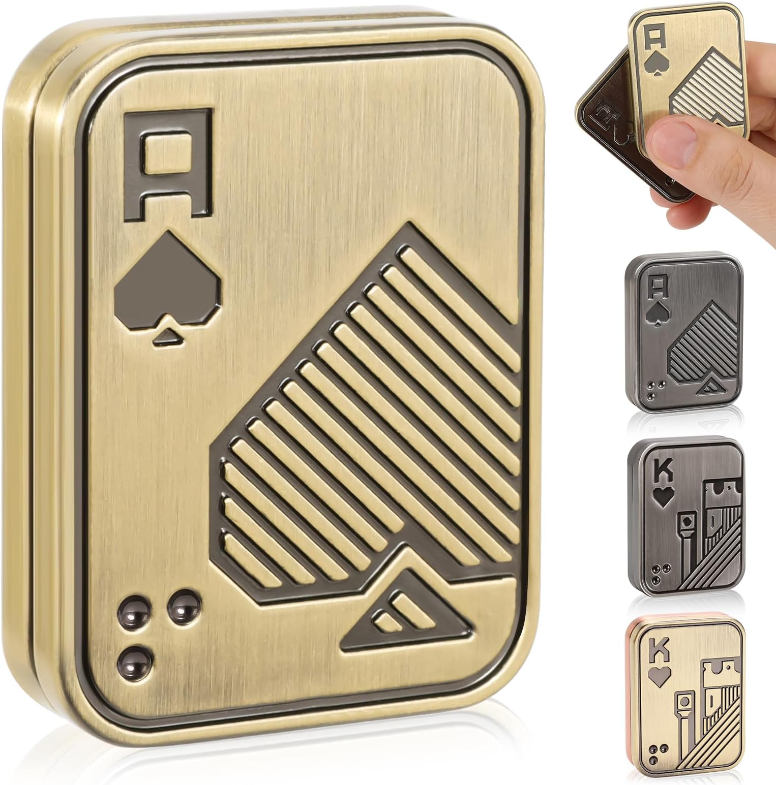 Fidget Slider, Metal Poker Push Card, Fidget Toys, Fidget Toys Adults, Fidget Clicker, Relieve Stress Anxiety ADHD, Office Desk Toys, Gift for Boyfriend, Husband and Father (Gold A)