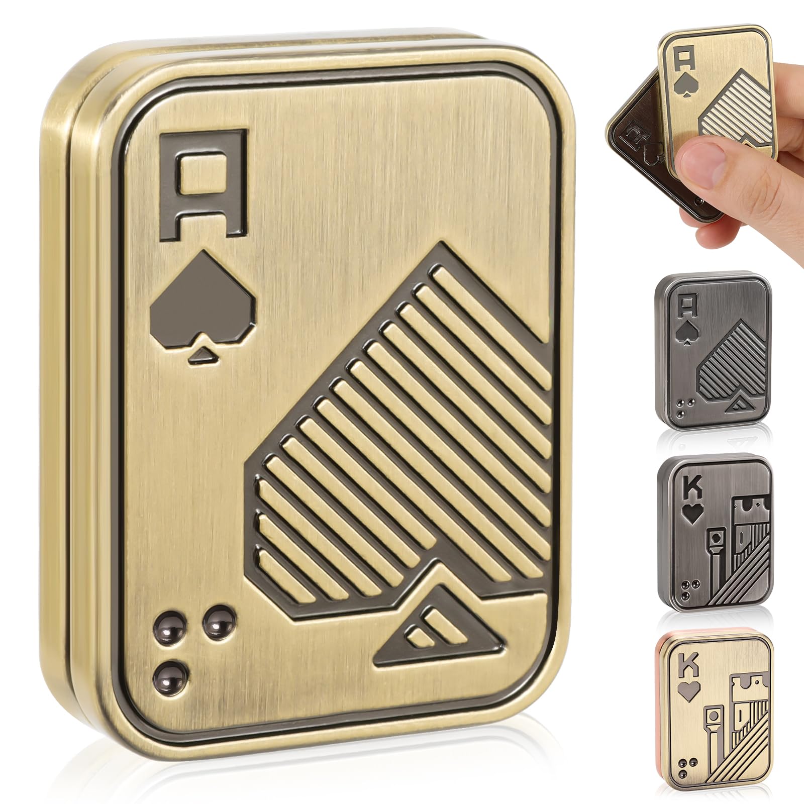 Fidget Slider, Metal Poker Push Card, Fidget Toys, Fidget Toys Adults, Fidget Clicker, Relieve Stress Anxiety ADHD, Office Desk Toys, Gift for Boyfriend, Husband and Father (Gold A)