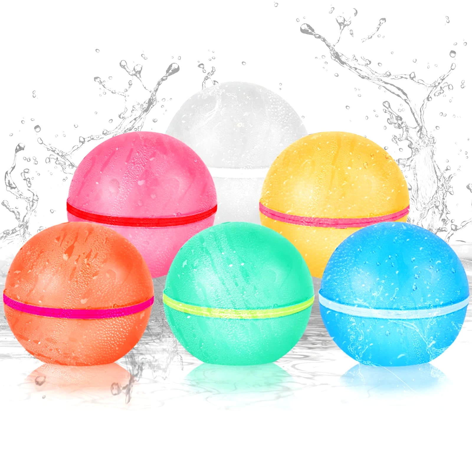 Reusable Water Balloons, 6PCS Water Balloons for Kids Adults Soft Silicone Water Bomb Splash Ball Self-Sealing Quick Fill, Outdoor Toys, Summer Toys, Pool Toys, Holiday Essentials for Kids