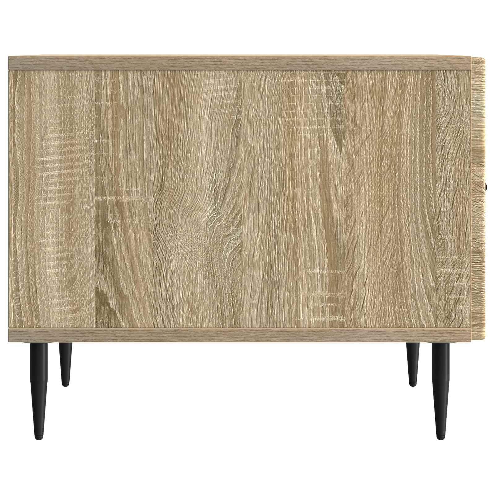 Stolik kawowy dąb Sonoma 49 x 50 x 40 cm, materiał drewnopochodny, nowoczesny stolik pomocniczy z miejscem do przechowywania, szufladą i stylowymi czarnymi nogami do salonu, salonu, biura i