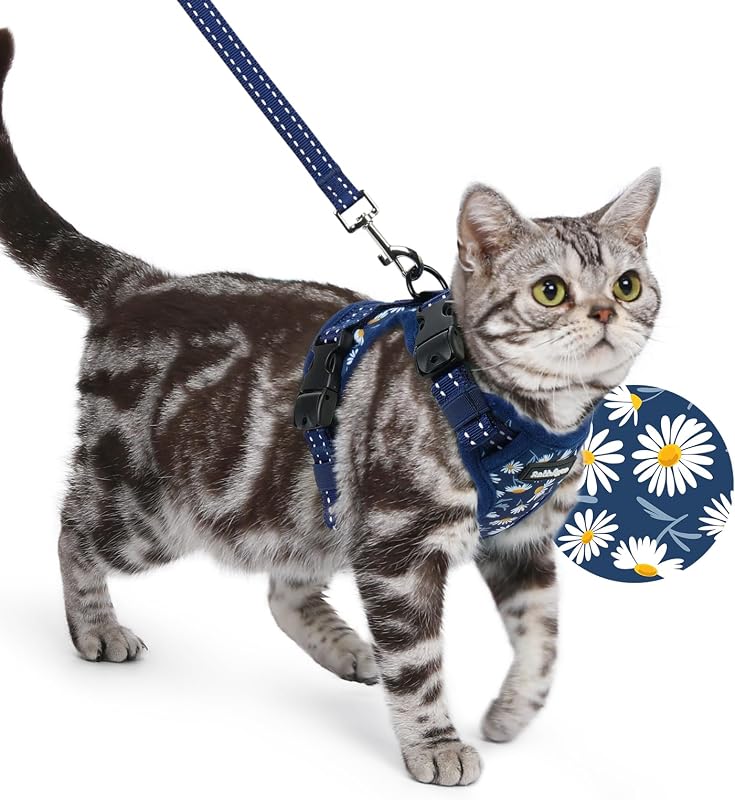 Peitoral para Gatos com Guia Ajustável e Faixas Refletivas rabbitgoo Night Daisy