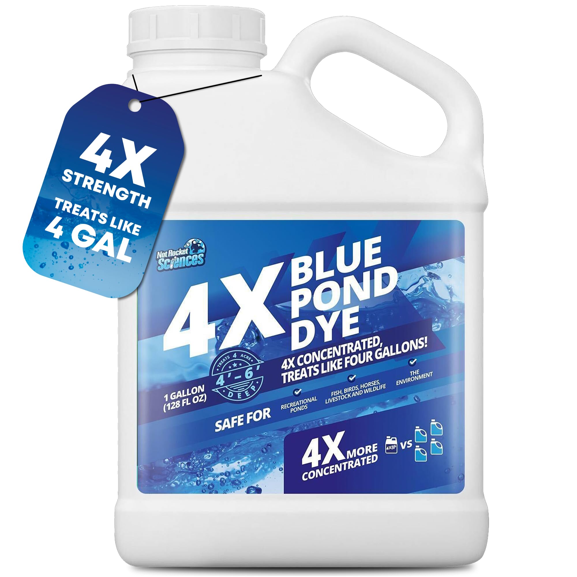 1 Gallon 4X Blue Pond Dye - Treats Like 4 Gallons & Covers 4 Acres, Concentrated Pond Dye Blue, Liquid Pond Shade & Blue Dye for Ponds and Lakes, Provides Natural Blue Color, Safe for Fish & Wildlife