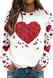 MUDUH Sweatshirt for Teens Comfortable Tops For Womens Valentine Day Print O Neck Sweatshirt Round Neck Fit Pullover Tops Casual Long Sleeve Workout Shirts Loose Blouse