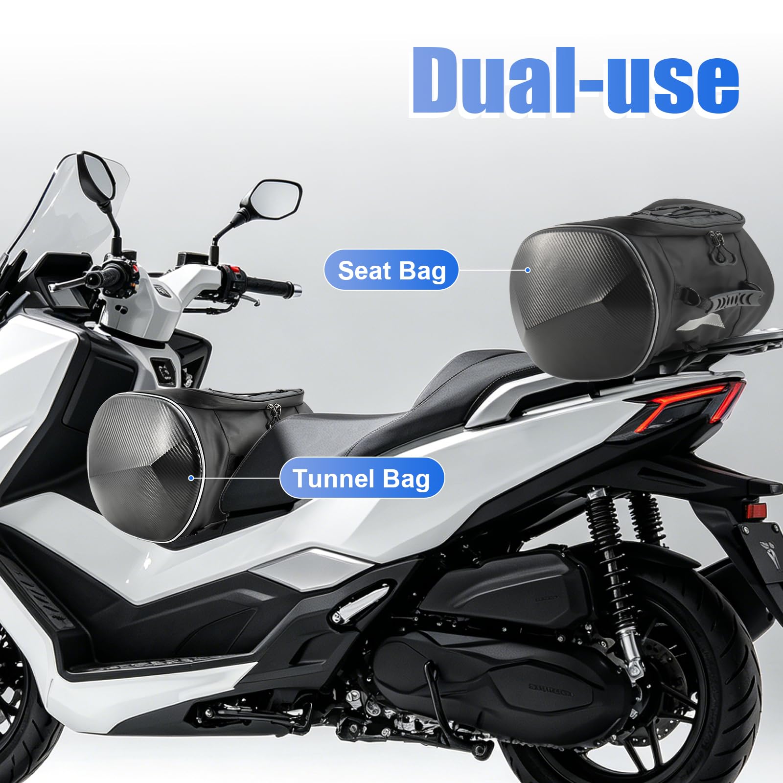 Bolsa Asiento Trasero Moto,con Amplio Espacio y Banda Reflectante, Bolsa Universal para el sillín de Moto, Bolsa para Casco, Bolsa para el túnel de escúter, Negro