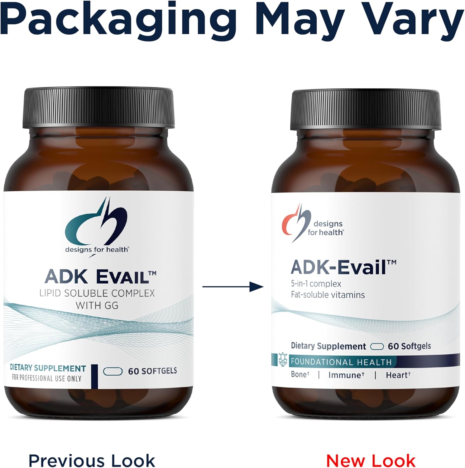 Designs for Health ADK Evail - 5000 IU VIT D3 with Vitamins A, E (Annatto Gamma Delta Tocotrienols), K (K1 + K2) - Fat Soluble Vitamin D Complex - Bone + Immune Support - Non-GMO (60 Softgels)