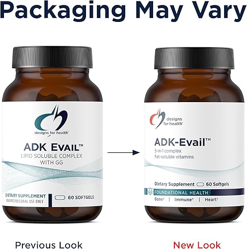 Miniatura 6 de Designs for Health ADK Evail - 5,000 UI de vitamina D3 con vitaminas A, E (Gamma Delta Tocotrienoles de Annatto), K (K1 + K2) - Complejo de vitamina