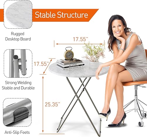Vista 4 de Mesa de bandeja de TV, mesa plegable redonda, bandeja plegable para comer, mesa plegable pequeña, juego de 2, mesa de comedor para sofá, sala