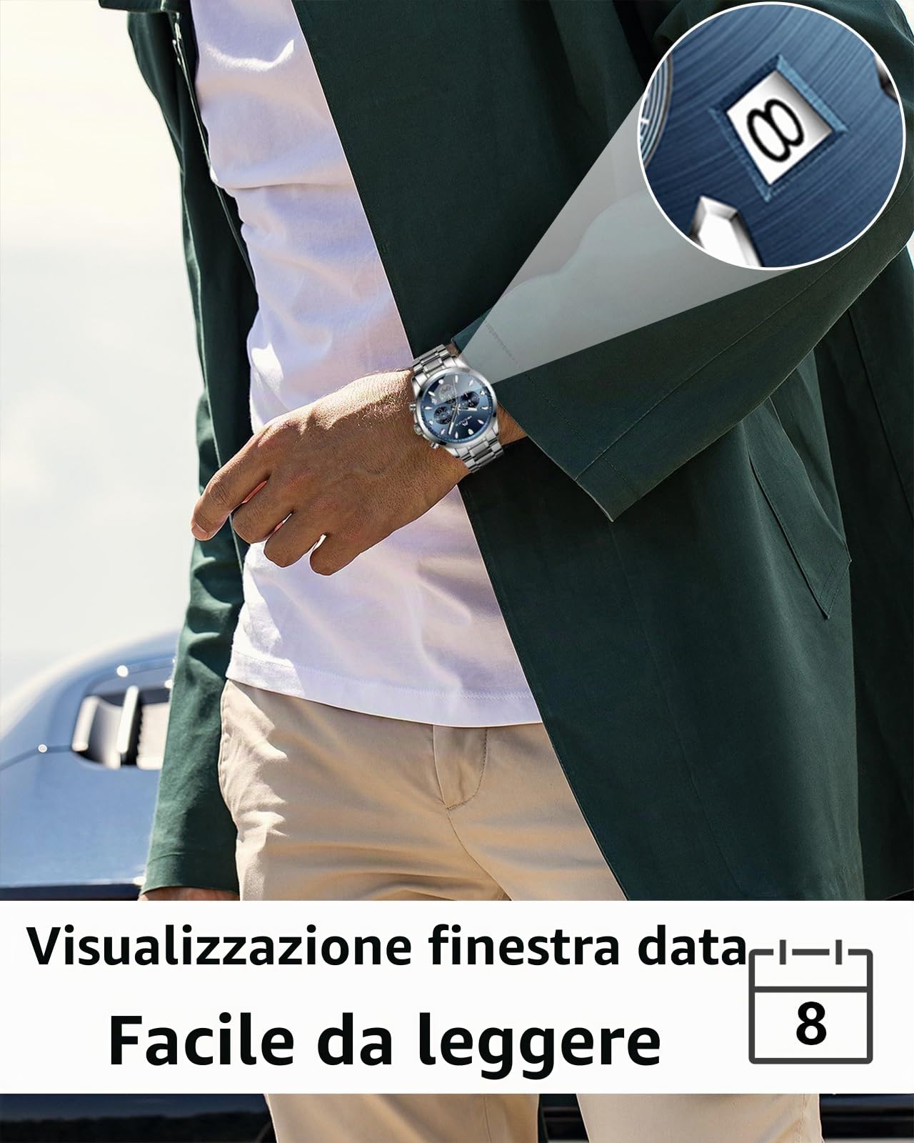 MEGALITH Orologio Uomo Acciaio Inossidabile: Impermeabile Analogico Cronografo Orologi con Fecha Luminosa - Regalo Anniversario Compleanno per Affari Lavoro Uomo