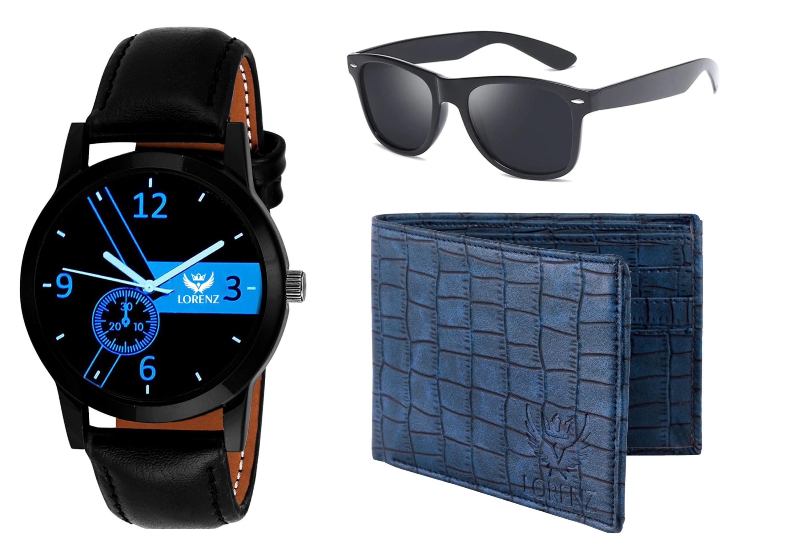 LORENZ CM-1014MR-WL-06 Combo of Mens Black Dial Analogue Watch, Blue Wallet and Black Sunglasses (B07MW7C9JS) Amazon Price History, Amazon Price Tracker