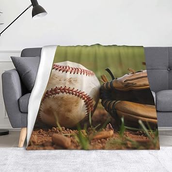 Baseball Printed Flannel Blanket 60x50 inch Cute Warm Throw Blankets for Bed Couch Sofa Office