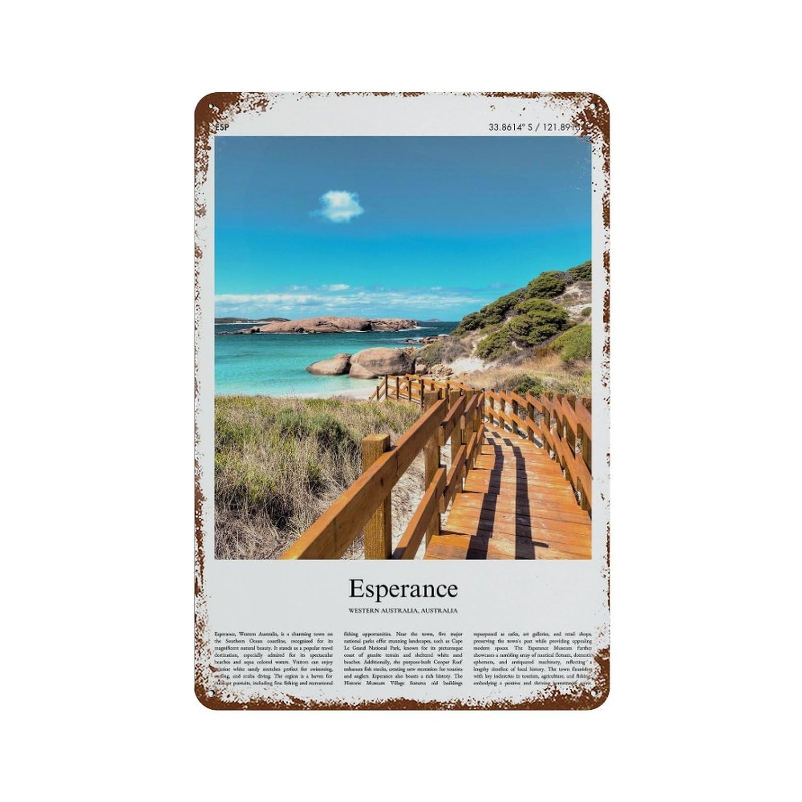 xiaoxiaoshen Esperance Western Australia, Australia City Scenery Wall Decor Art Metal Tin Poster Modern Home Decor Art Home Bar Shop Decorations Vintage Sign 30x20cm