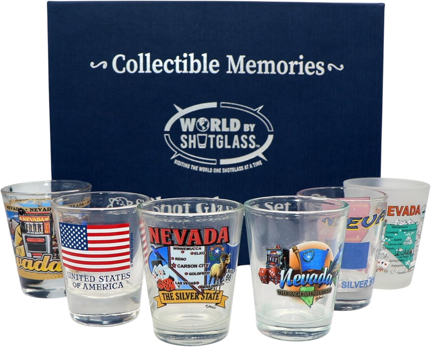 World By Shotglass Nevada United States USA Souvenir Boxed Shot Glass Set (Set of 6)