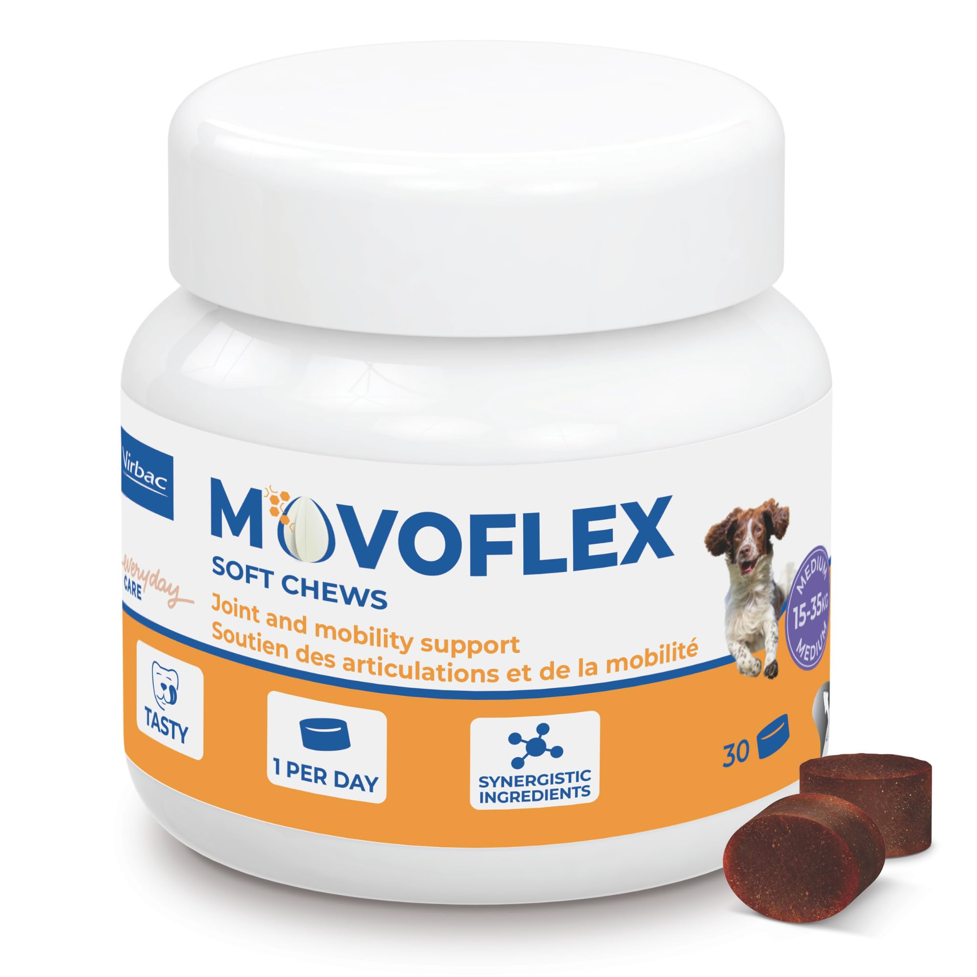 Movoflex Soft Chews | 30 pezzi | Per cani di oltre 35 kg | Alimento complementare per la salute delle articolazioni | Per mantenere le strutture articolari | Con acido ialuronico