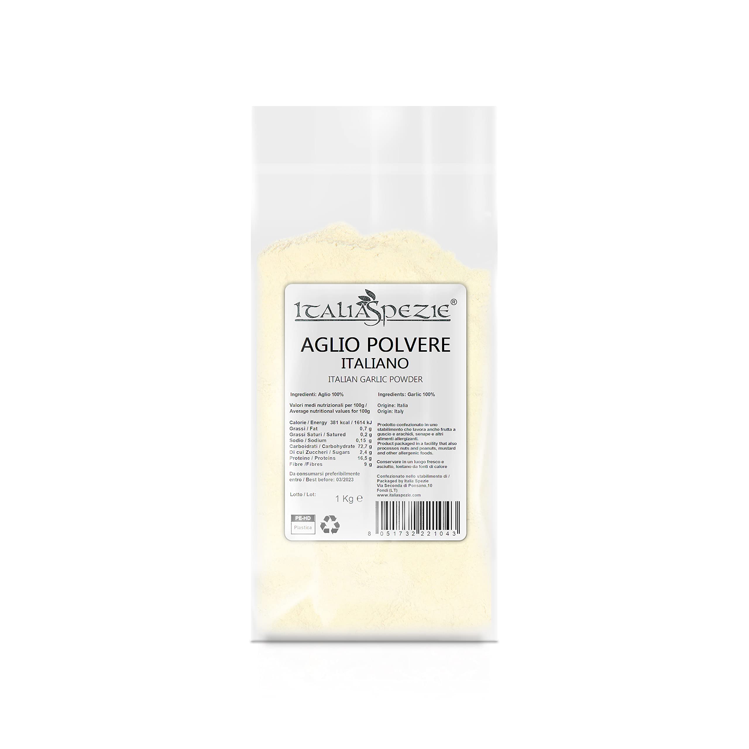 ITALIA SPEZIE - Aglio Disidratato in Polvere Italiano, spezie italiane, naturale senza additivi