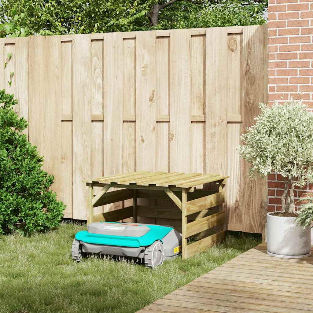 Cortacésped garaje de madera de pino impregnada marrón 84 x 80 x 56 cm cobertizo de jardín para terraza, balcón, exterior con espacio de almacenamiento y protección para herramientas de jardín