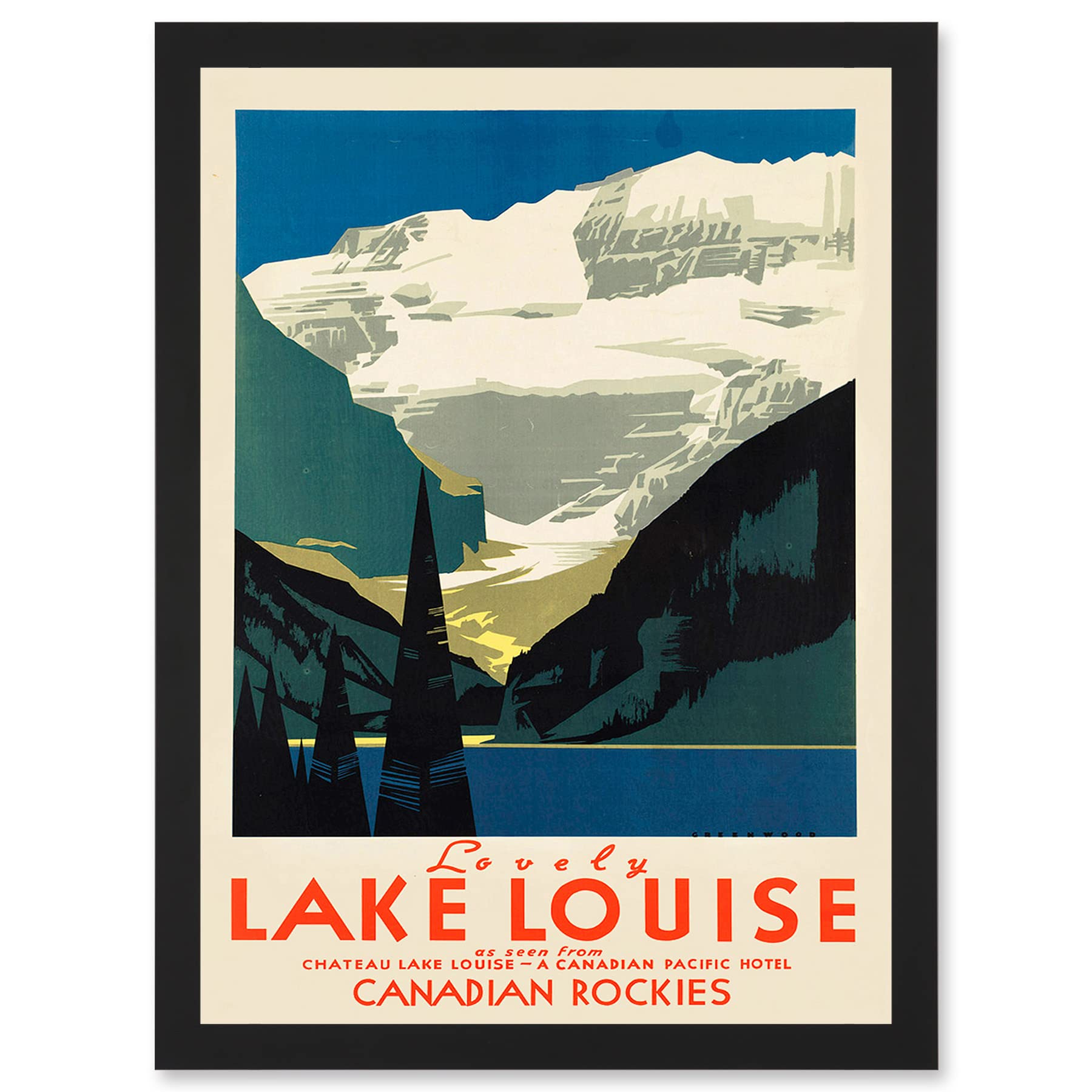 Artery8 Vintage Travel Advert Tourism Lovely Lake Louise Canada Rockies Artwork Framed Wall Art Print A4