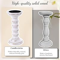 Vista 3 de Juego de 3 portavelas rústico de madera rústica, portavelas de madera rústica, candelabros decorativos de madera para sala de estar, centro de mesa