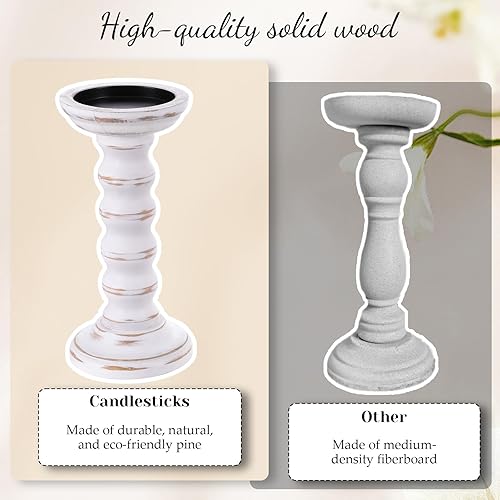 Miniatura 3 de Juego de 3 portavelas rústico de madera rústica, portavelas de madera rústica, candelabros decorativos de madera para sala de estar, centro de mesa,