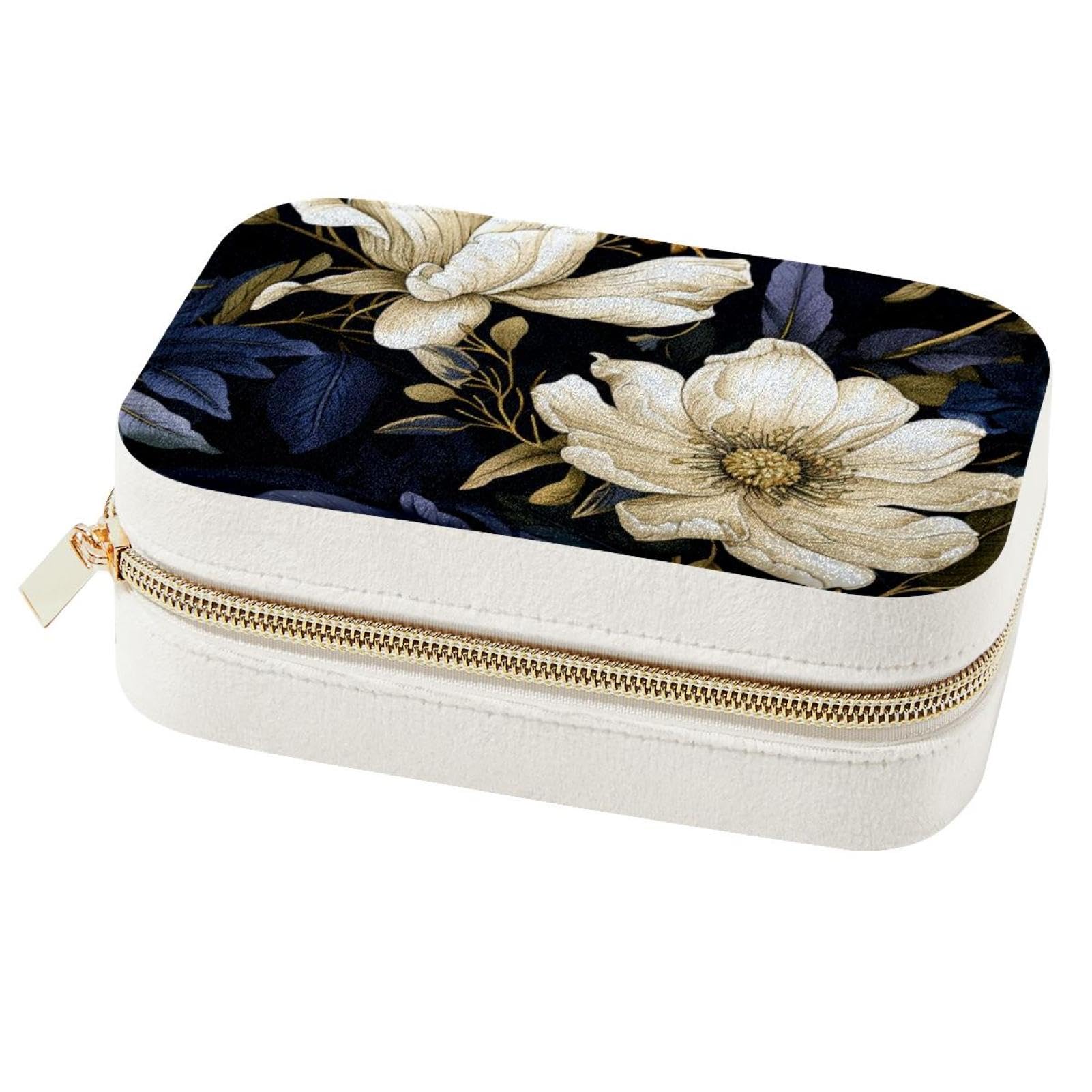 Boîte à bijoux élégante en cuir synthétique fleuri avec finitions soignées