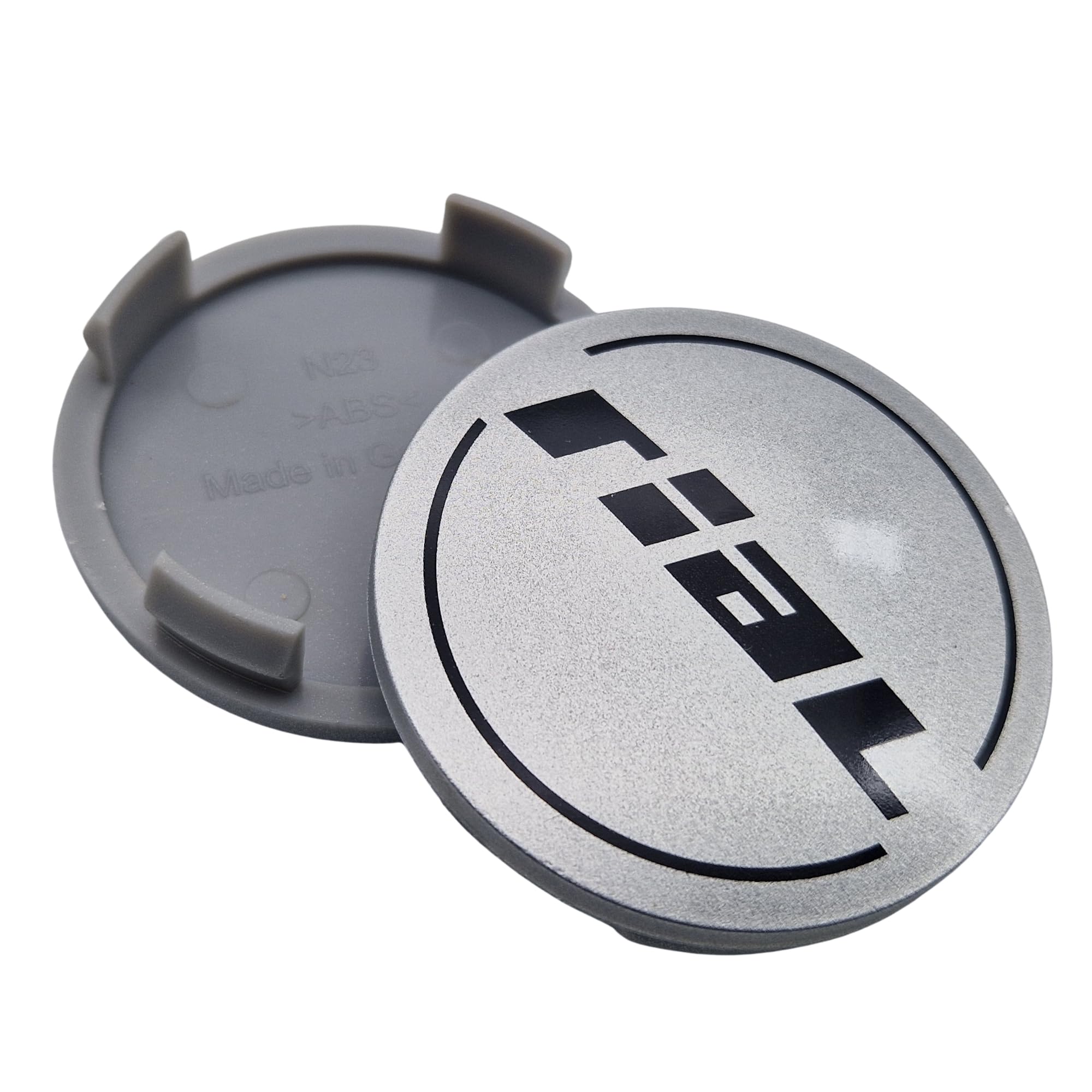 4X Rial Nabendeckel 60mm Silber (N23) Logo Schwarz (Rib) - Original Felgendeckel/Nabenkappe/Hubcap