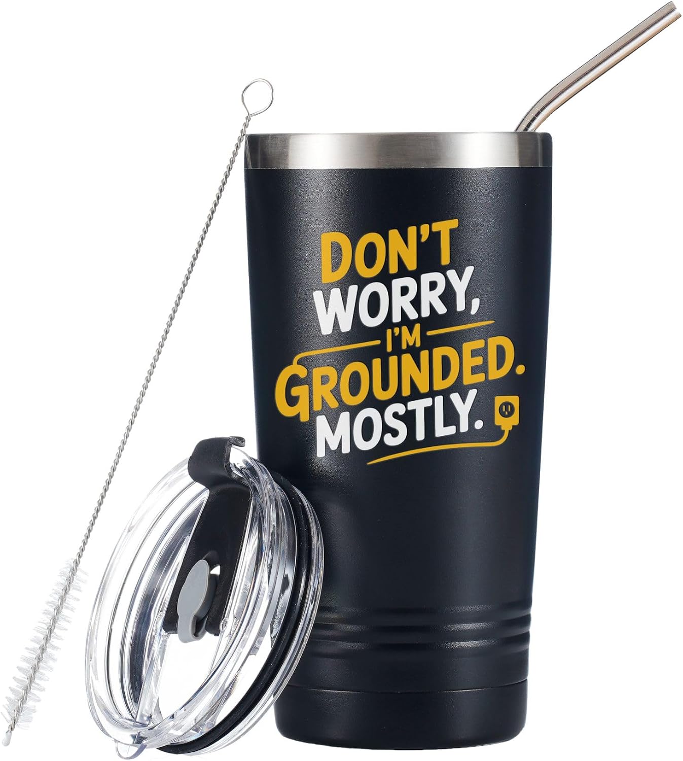 Onebttl Funny Electrician Gifts for Men - Don't Worry I'm Grounded Mostly Travel Tumbler - Lineman Stainless Steel Coffee Mug 20oz