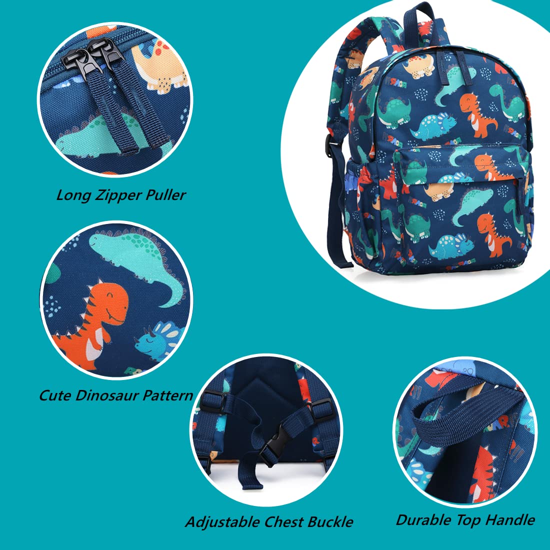 Usnyabni Cute Unicorn Dinosaur Toddler Backpack for Boys Girls,Preschool Kindergarten Nursery Travel School Bag with Chest Buckle (Blue Dinosaur) One Size