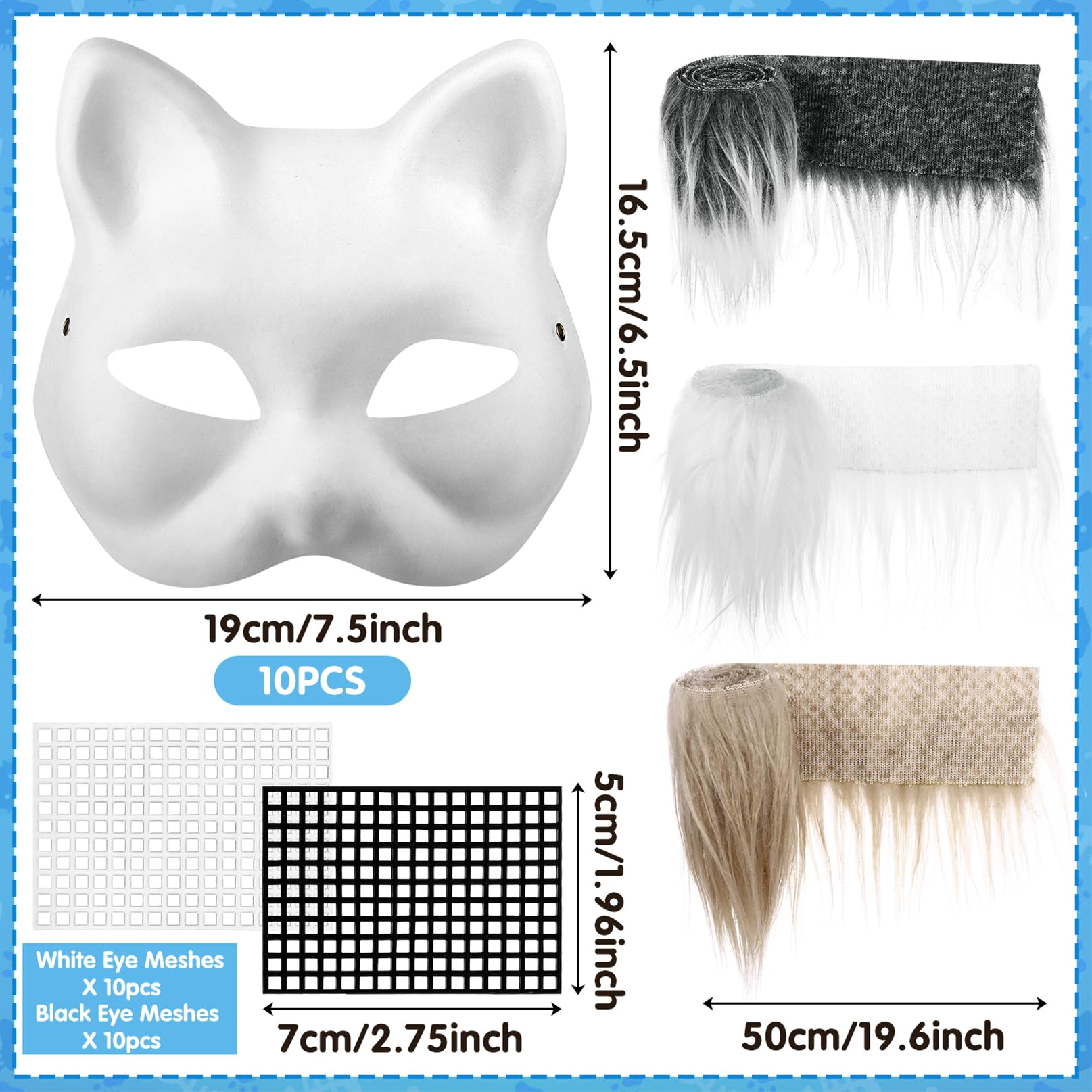 Draupnir 10 Pcs Cat Mask, Therian Masks, Fox Cat Mask with Fur and Eye Mesh - Image 2