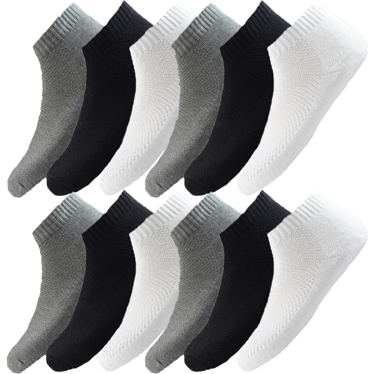 Athletic Ankle Socks, 6 pairs, Grey Black White, Low Cut Sports Athletic Ankle Socks, 6 pairs, Grey Black White, Low Cut Sports