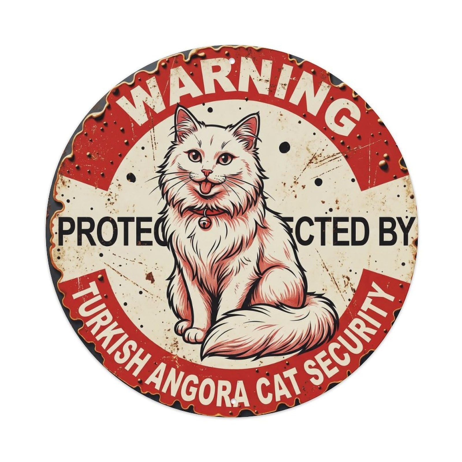 Metal Tin Sign Warning Protected By Turkish Angora Cat Security Vintage
