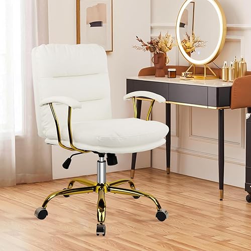Miniatura 2 de Silla de oficina en casa con ruedas y brazos, sillas de escritorio ergonómicas de piel sintética con asiento acolchado, silla de computadora suave