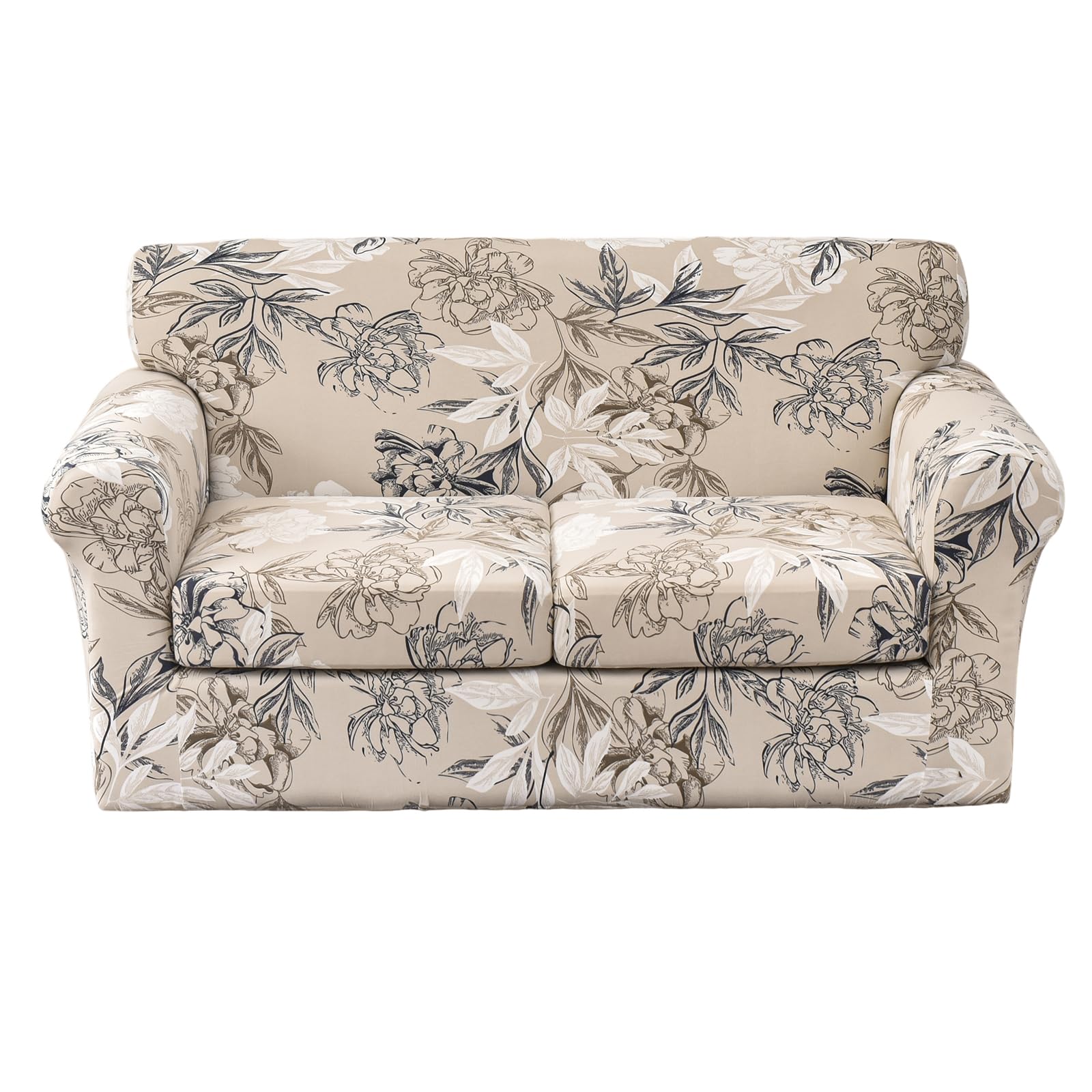 KRFOONN 3 Piece Stretch Sofa Couch Covers for 2 Cushion Couches Printed Sofa Loveseat Slipcover with 2 Separate Seat Cushion Covers Washable Sofa Slip
