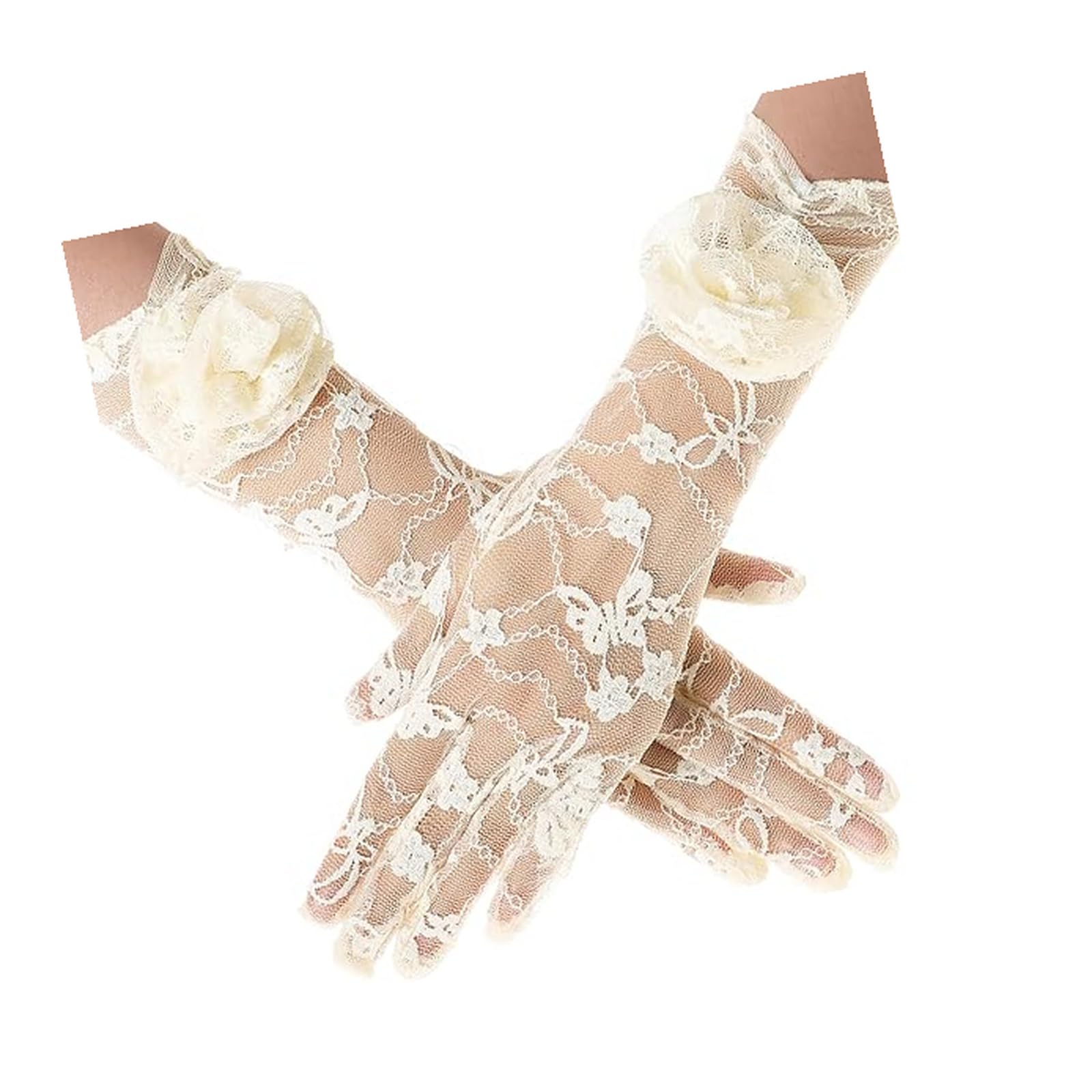 EELULYZ Women's Lace Opera Gloves with Floral Embroidery & Rose Bow