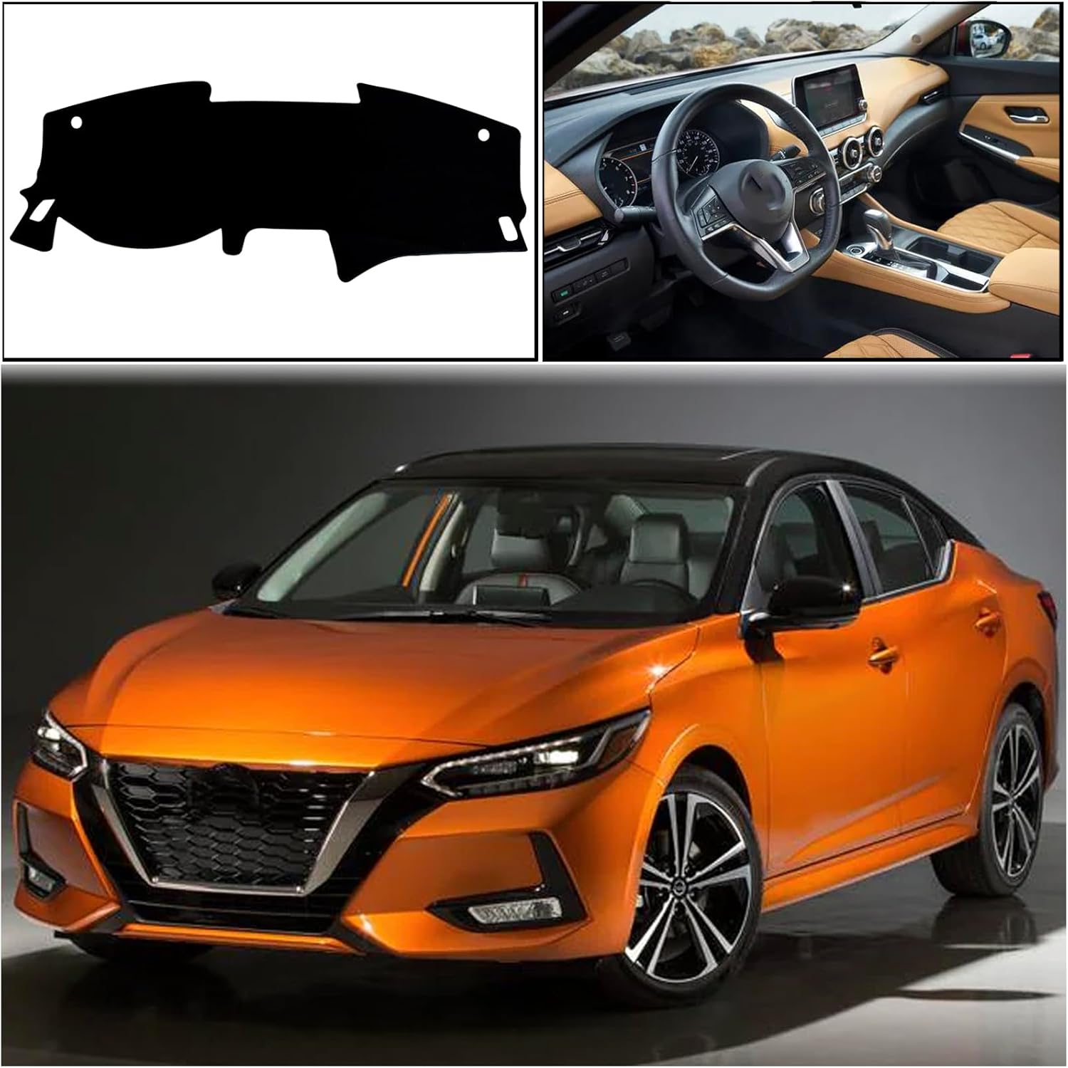 Dash Mat Cover Interior Dashboard Protection pad Compatible with Nissan Sentra S SV SR Sedan 2020 2021 2022 2023 Sunshade Glare UV Rays Protector (Black Trim)