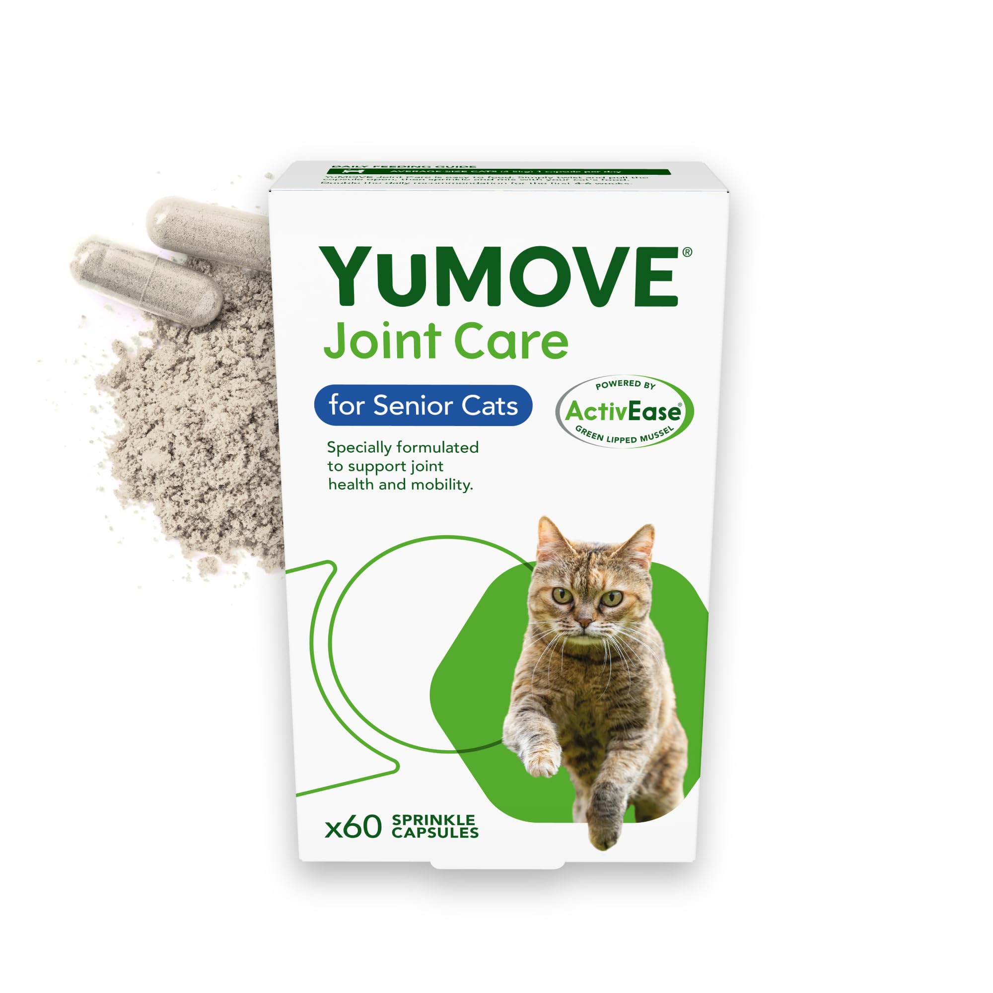 Suplement YuMOVE Senior Cat – ochrona i wsparcie stawów, z glukozaminą, chondroityną i małżem nowozelandzkim, dla starszych kotów ze sztywnościąstawów, 60 kapsułek – opakowanie może się różnić